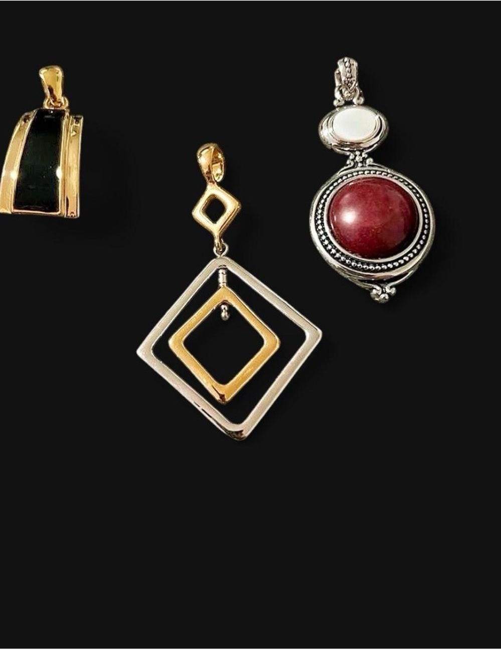 Lia Sophia Two-Tone Geometric Pendant with Burgundy Stone